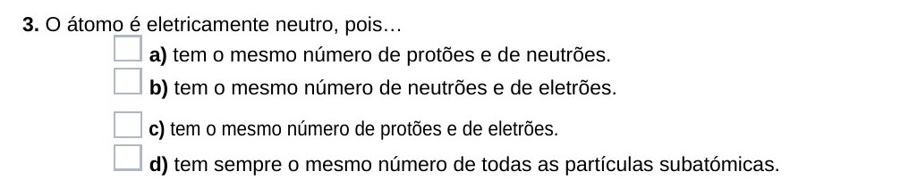 Ficha 23, questão 3 — Átomos e elementos químicos