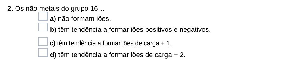 Ficha 27, questão 2 — Metais e não metais na Tabela Periódica