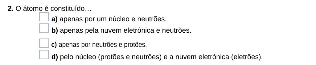 Ficha 23, questão 2 — Átomos e elementos químicos