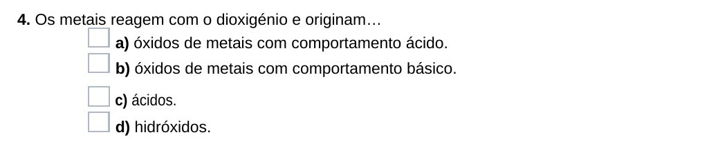 Ficha 27, questão 4 — Metais e não metais na Tabela Periódica