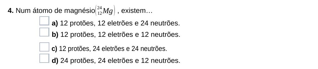 Ficha 23, questão 4 — Átomos e elementos químicos