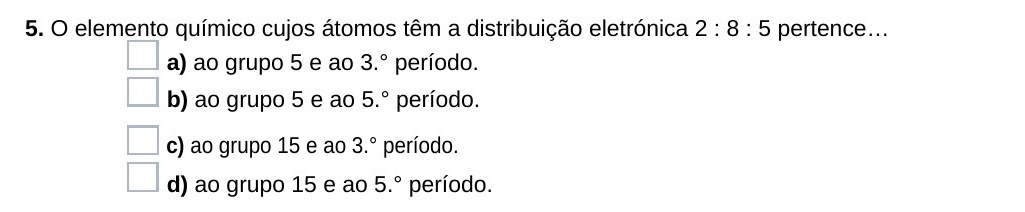 Ficha 26, questão 5 — Tabela Periódica dos Elementos Químicos