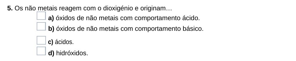 Ficha 27, questão 5 — Metais e não metais na Tabela Periódica